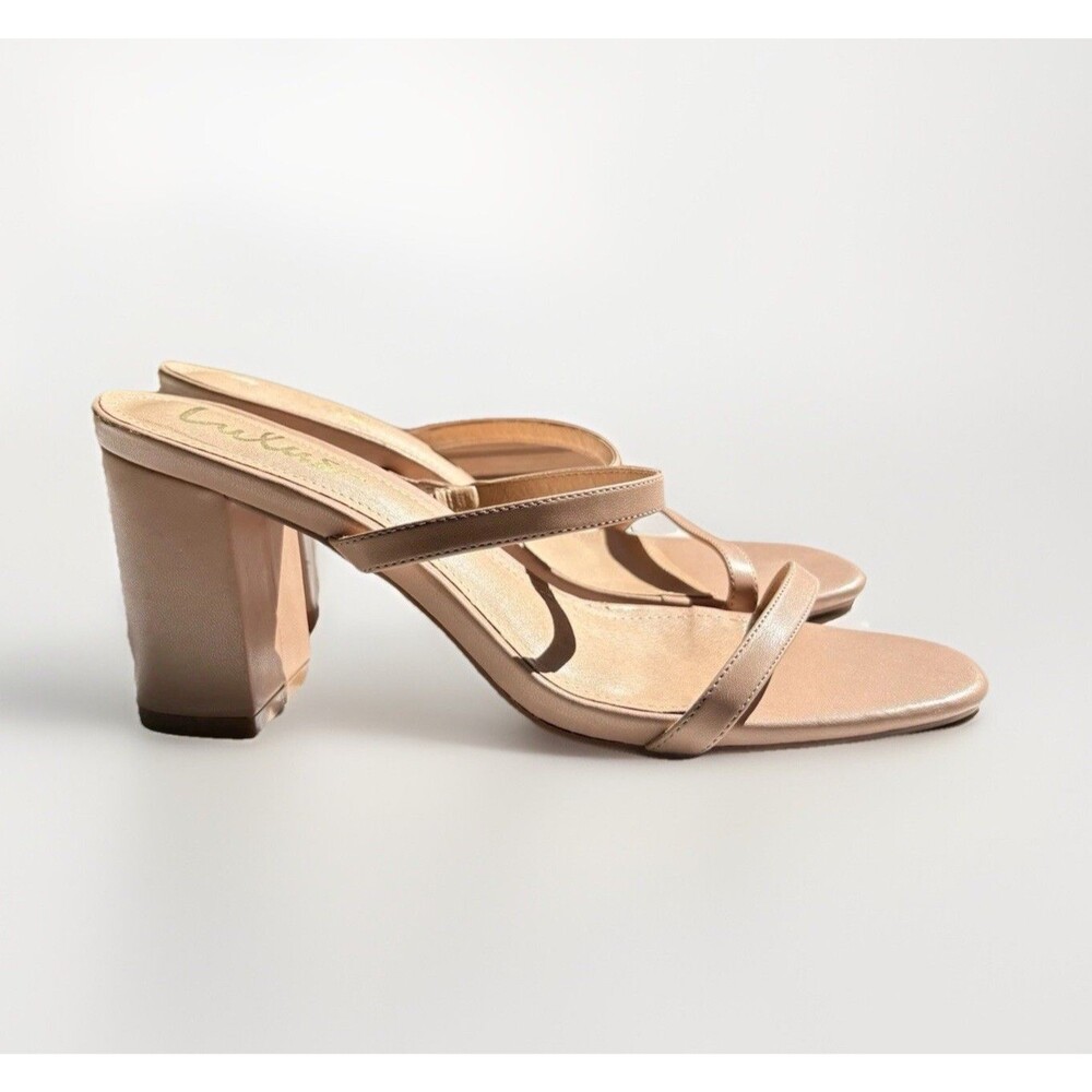 Lulus Nude Strappy Block Heel Mule Sandal Womens Size 11 Champagne Pre-Owned
